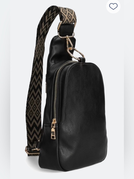 Moda Luxe Handbags - Moda Luxe Black Leather Crossbody with Patterned Strap